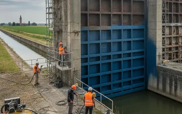 Sabbiatura e verniciatura dello Scolmatore dell'Arno